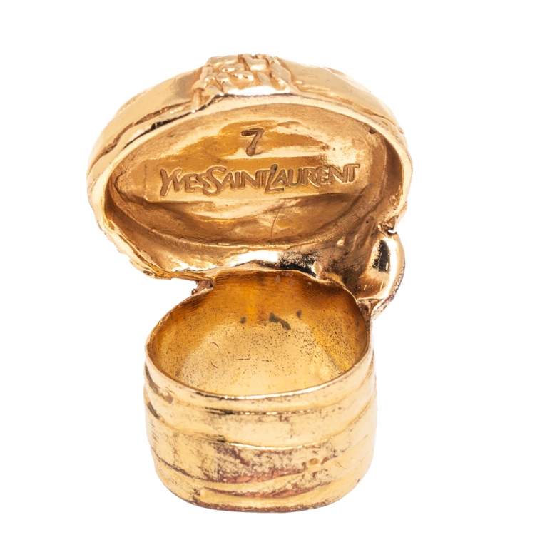 Pre Owned Yves Saint Laurent Arty Blue Glass Cabochon Oval Ring Size 7