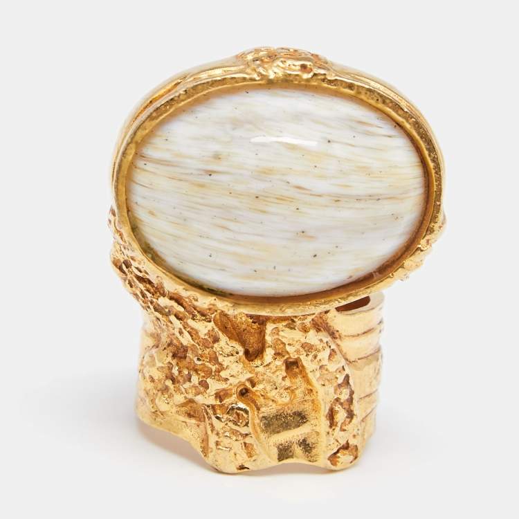 Pre Owned Yves Saint Laurent Glass Cabochon Arty Oval Ring Size EU 54.5