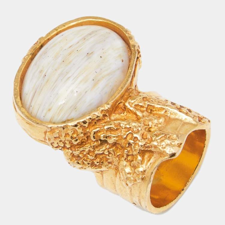 Pre Owned Yves Saint Laurent Glass Cabochon Arty Oval Ring Size EU 54.5