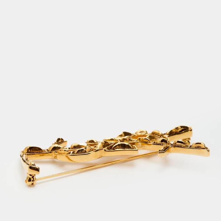 Pre Owned Yves Saint Laurent Gold Tone Opyum Monogram Pin Brooch