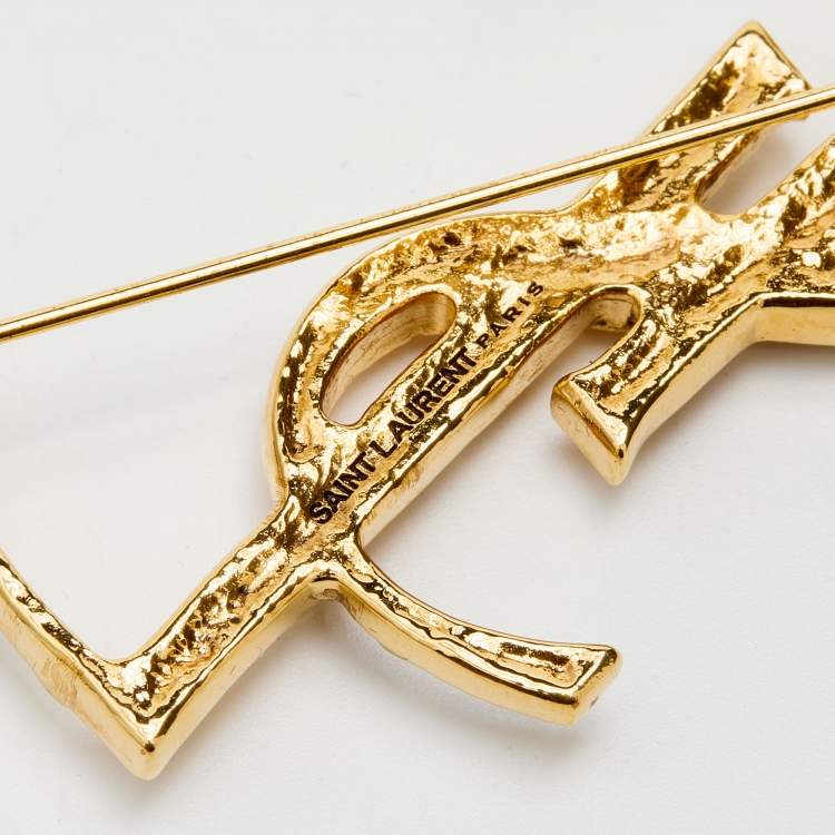 Pre Owned Yves Saint Laurent Gold Tone Opyum Monogram Pin Brooch