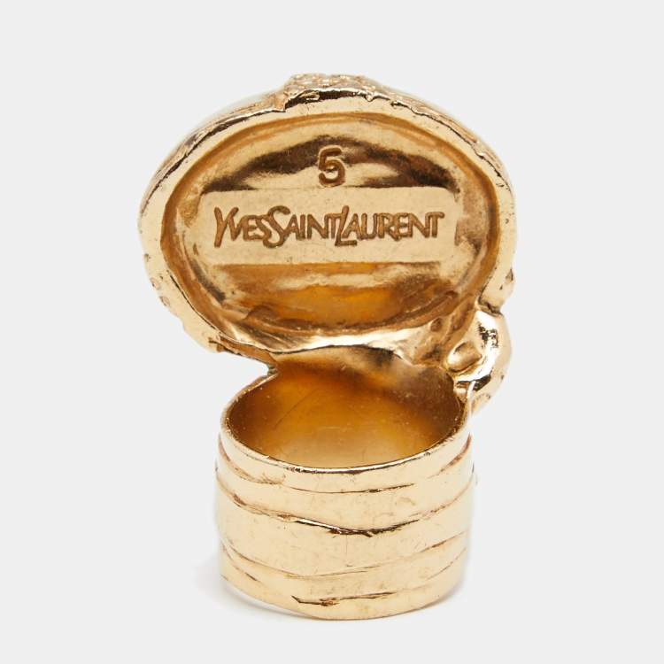Pre Owned Yves Saint Laurent Coral Cabochon Arty Cocktail Ring EU 49
