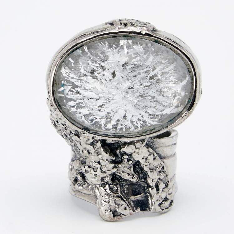 Pre Owned Yves Saint Laurent Glass Cabochon Arty Oval Ring Size 6