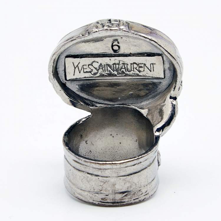 Pre Owned Yves Saint Laurent Glass Cabochon Arty Oval Ring Size 6