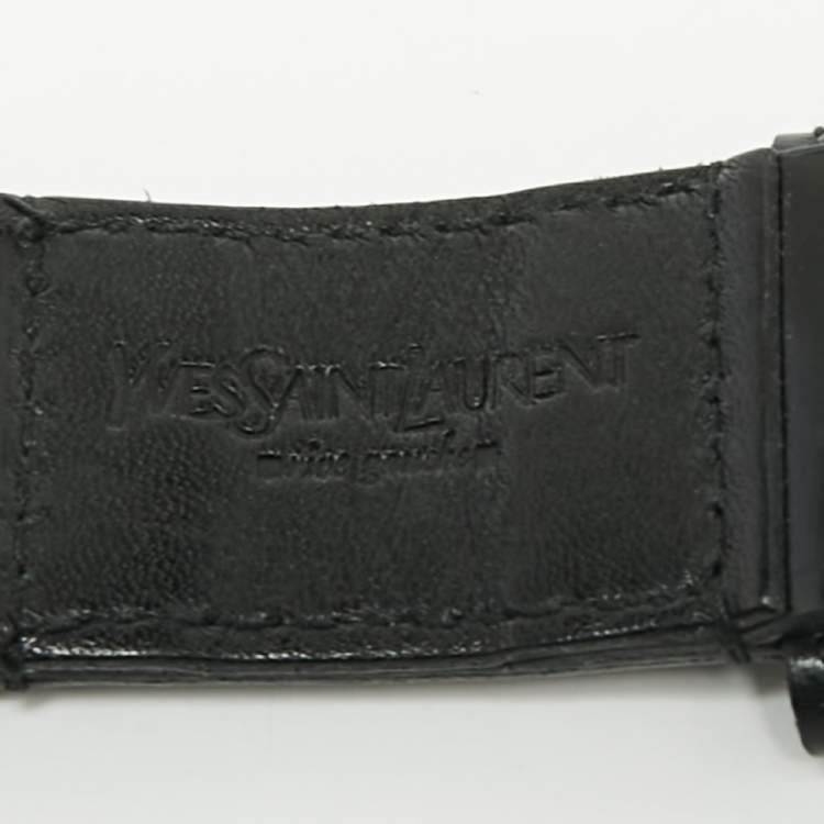 Pre Owned Yves Saint Laurent Black Canvas and Leather Buckle Belt
