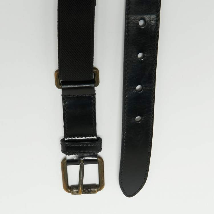 Pre Owned Yves Saint Laurent Black Canvas and Leather Buckle Belt