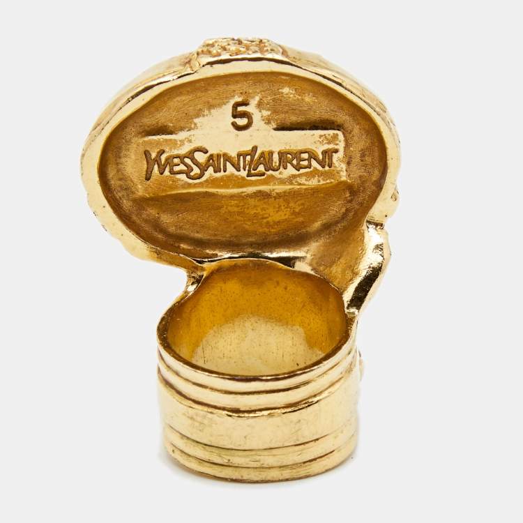Pre Owned Yves Saint Laurent Coral Glass Cabochon Arty Ring EU 49