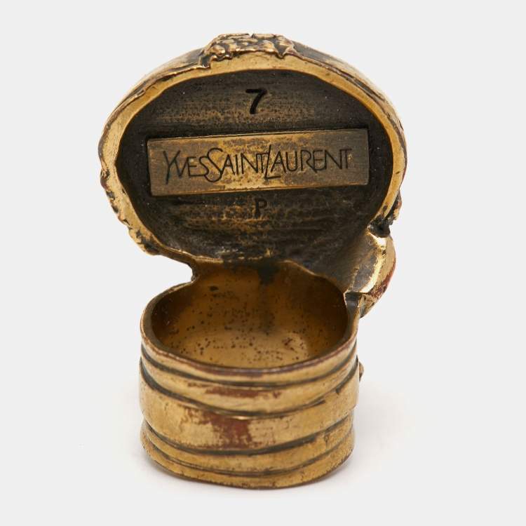 Pre Owned Yves Saint Laurent Arty Glass Cabochon Gold Tone Ring Size EU 54.5