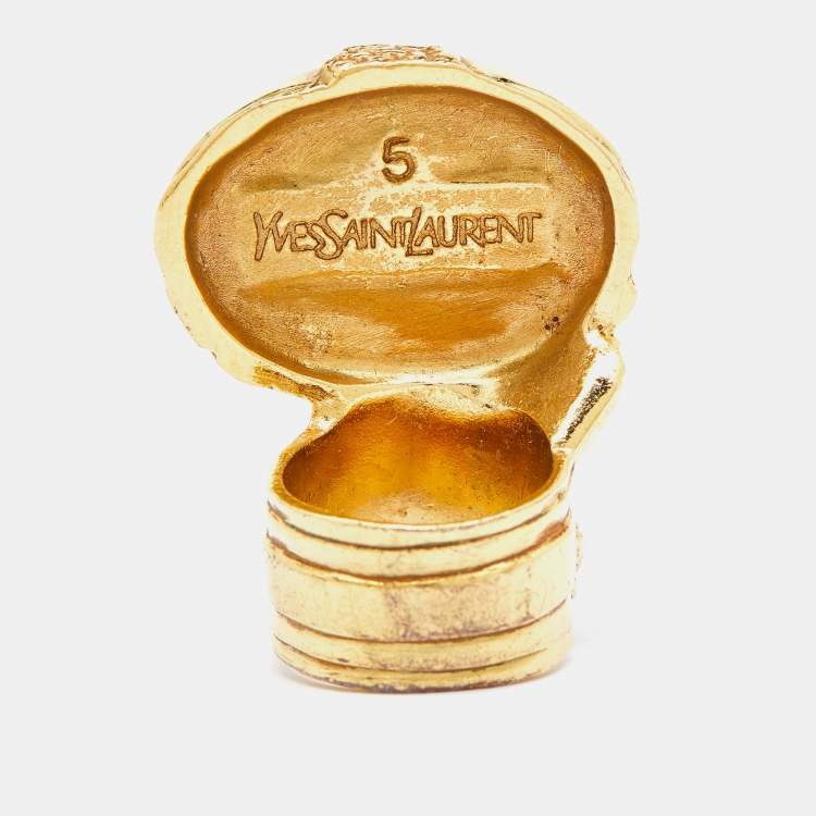 Pre Owned Yves Saint Laurent Gold Tone Turquoise Cabochon Arty Ring Size EU 49