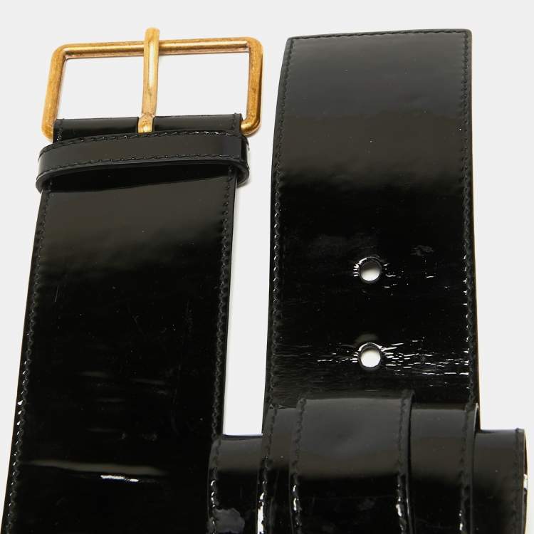 Pre Owned Yves Saint Laurent Black Patent Leather Bow Waist Belt 75CM