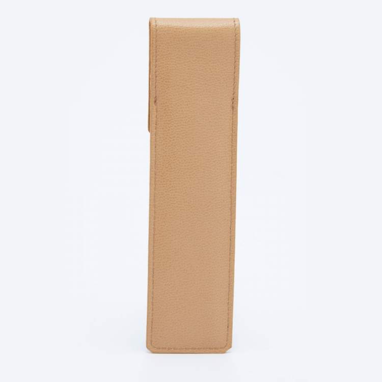 Pre Owned Yves Saint Laurent Beige Leather Pen Case