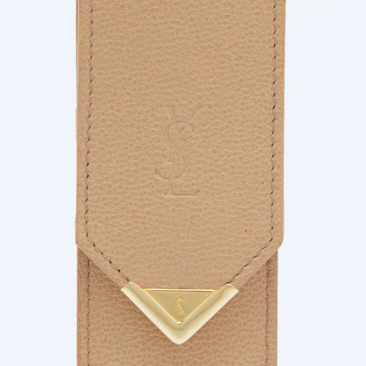 Pre Owned Yves Saint Laurent Beige Leather Pen Case