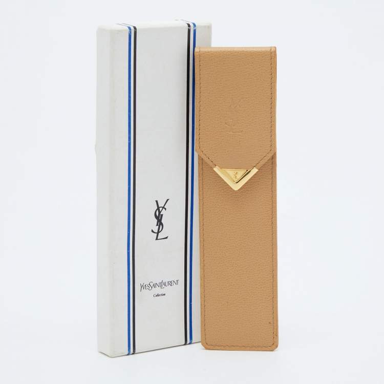 Pre Owned Yves Saint Laurent Beige Leather Pen Case