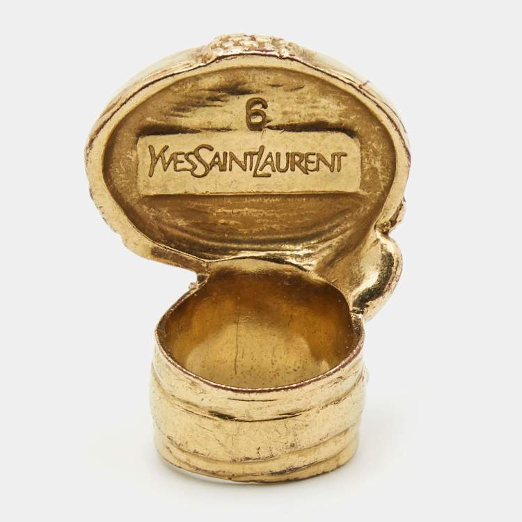 Pre Owned  Yves Saint Laurent Arty Glass Cabochon Gold Tone Ring Size 52