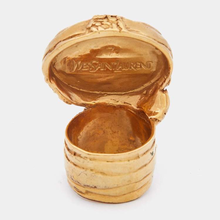 Pre Owned Yves Saint Laurent Gold Tone Coral Cabochon Arty Ring Size EU 54.5