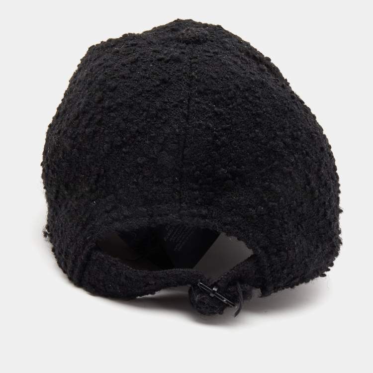 Pre Owned  Saint Laurent Black Logo Wool Boucle Tweed Baseball Cap Size 57