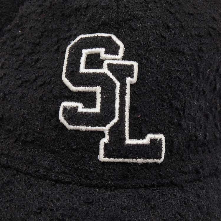 Pre Owned  Saint Laurent Black Logo Wool Boucle Tweed Baseball Cap Size 57