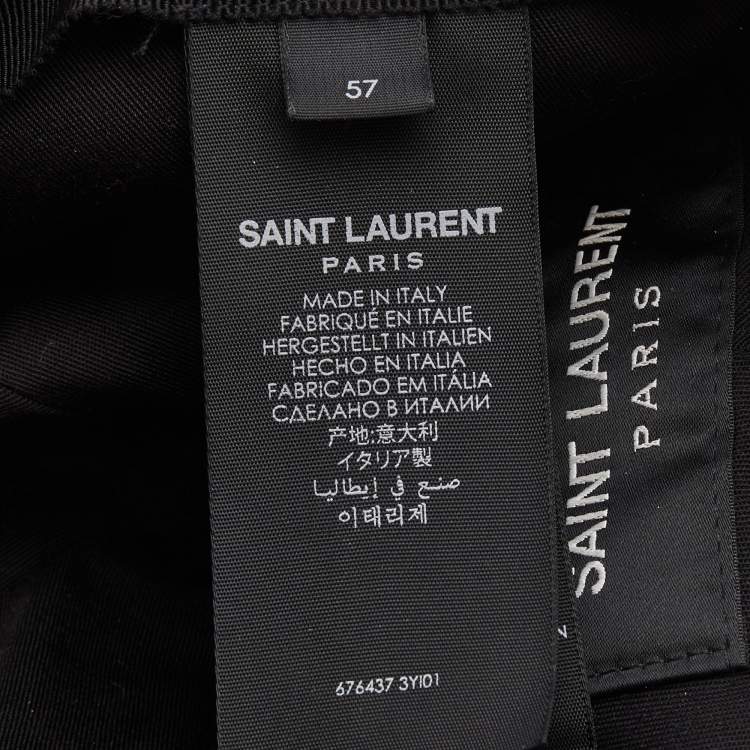 Pre Owned  Saint Laurent Black Logo Wool Boucle Tweed Baseball Cap Size 57