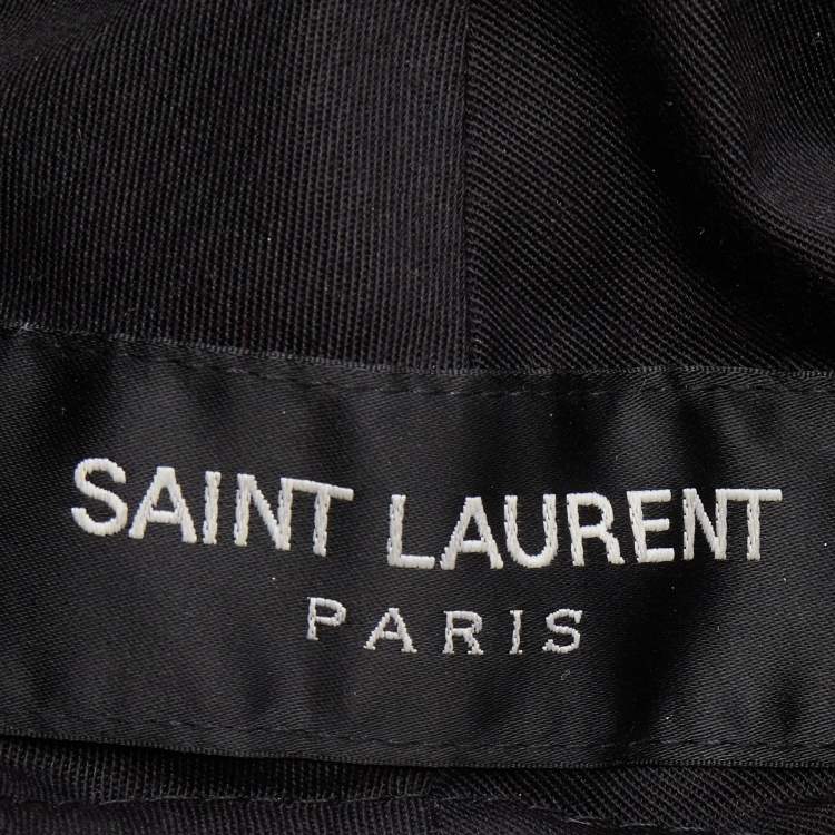 Pre Owned  Saint Laurent Black Logo Wool Boucle Tweed Baseball Cap Size 57