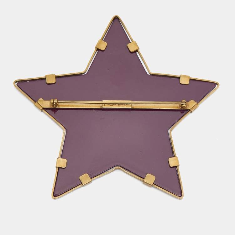 Pre Owned Yves Saint Laurent Purple Gold Tone Metal Brooch