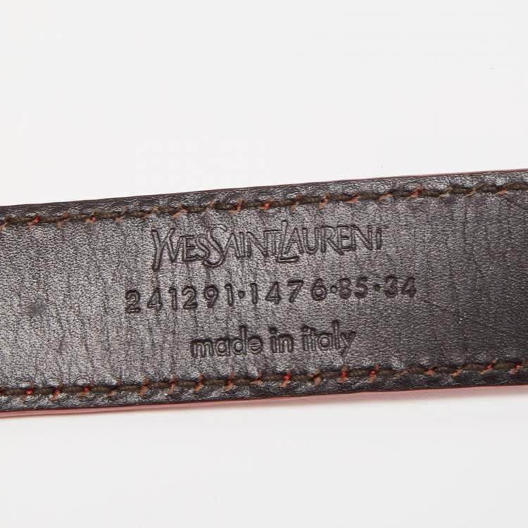Pre Owned Yves Saint Laurent Red Patent Leather Easy Y Buckle Belt 85CM