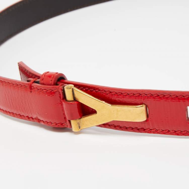 Pre Owned Yves Saint Laurent Red Patent Leather Easy Y Buckle Belt 85CM