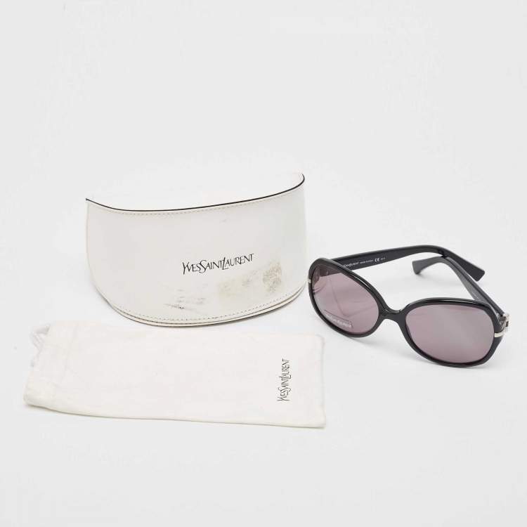 Pre Owned Yves Saint Laurent Black Y Logo 6308/S Oval Sunglasses
