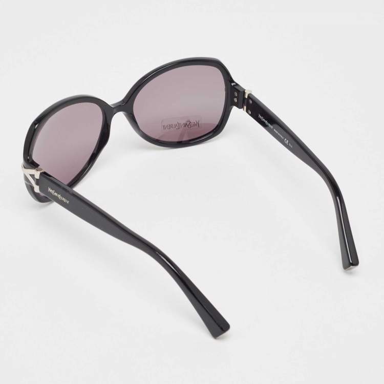 Pre Owned Yves Saint Laurent Black Y Logo 6308/S Oval Sunglasses