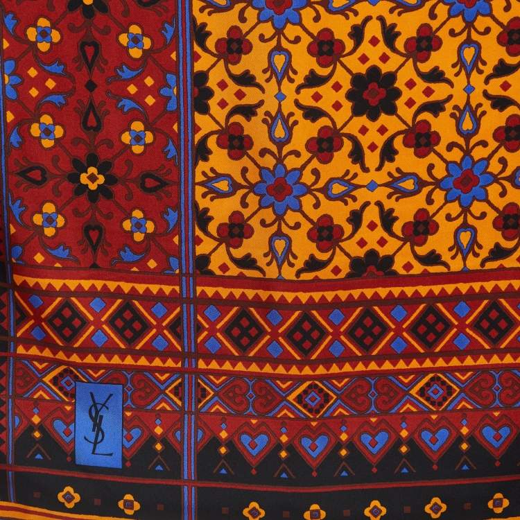 Pre Owned Yves Saint Laurent Multicolor Floral Print Silk Scarf