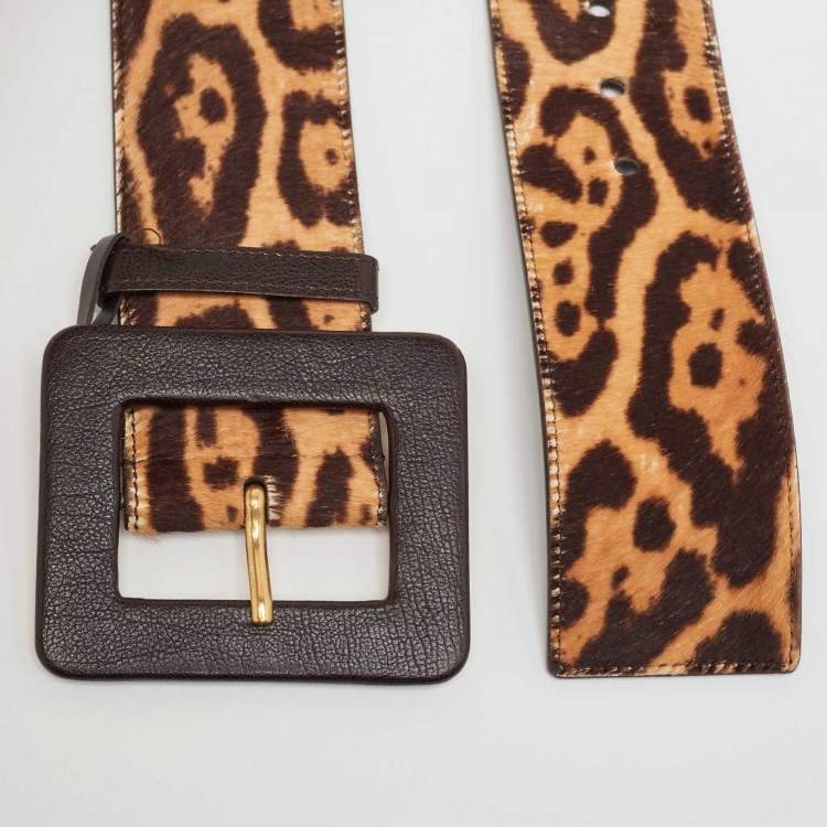 Pre Owned Yves Saint Laurent Brown Calf Hair and Leather Waist Belt 75 CM