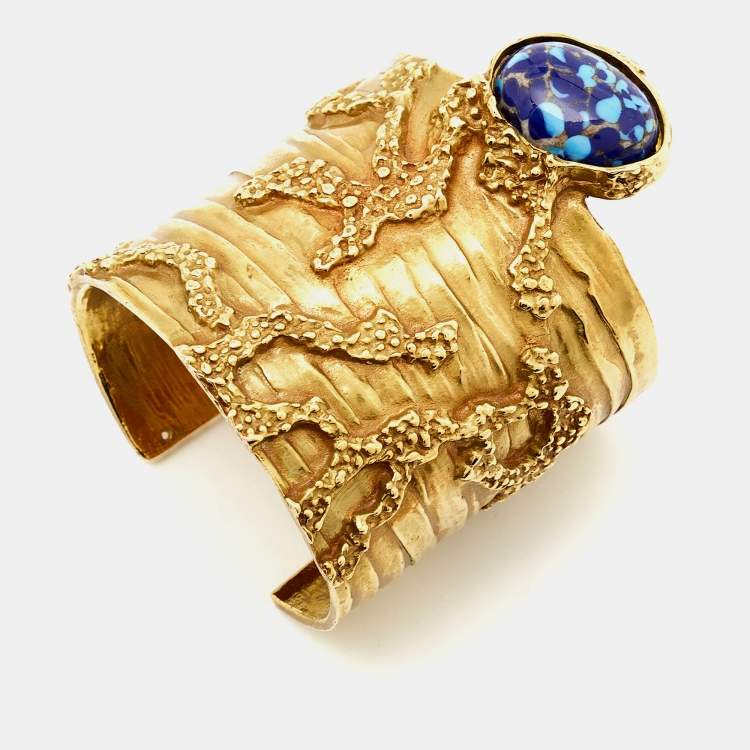 Pre Owned Yves Saint Laurent Arty Glass Gold Tone Bracelet