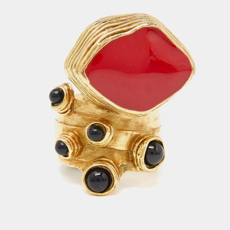 Pre Owned Yves Saint Laurent Gold Tone Cabochon Arty Ring Size 7