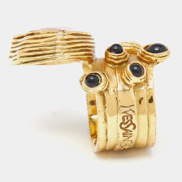 Pre Owned Yves Saint Laurent Gold Tone Cabochon Arty Ring Size 7