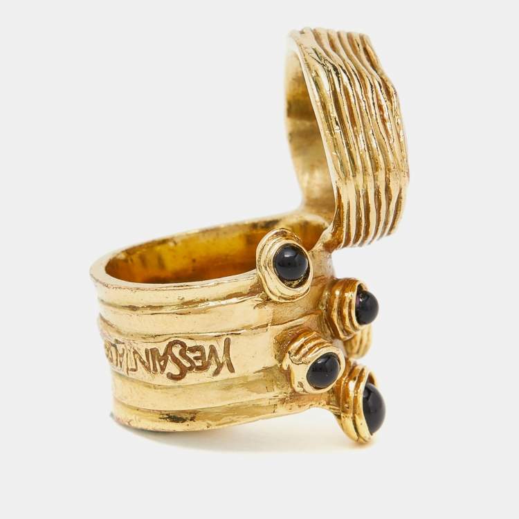 Pre Owned Yves Saint Laurent Gold Tone Cabochon Arty Ring Size 7