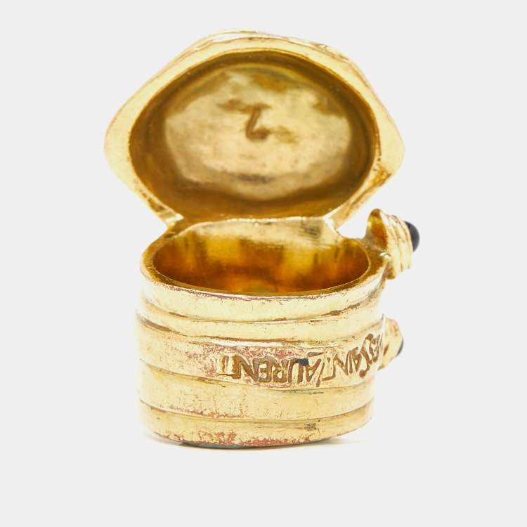 Pre Owned Yves Saint Laurent Gold Tone Cabochon Arty Ring Size 7
