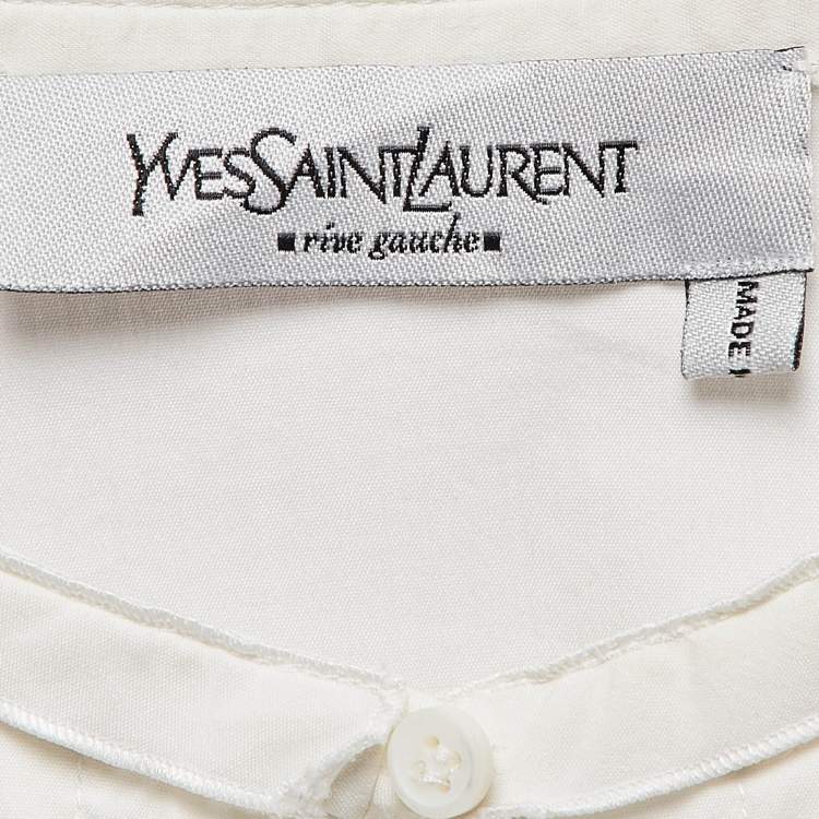 Pre Owned Yves Saint Laurent Paris Off-White Cotton Stretch Tie-Up Blouse L