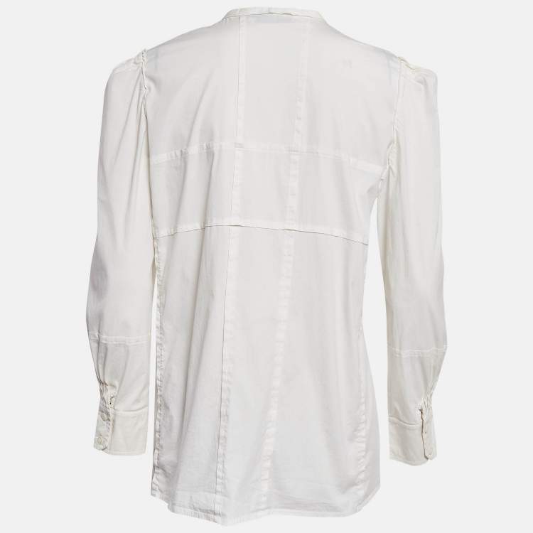 Pre Owned Yves Saint Laurent Paris Off-White Cotton Stretch Tie-Up Blouse L