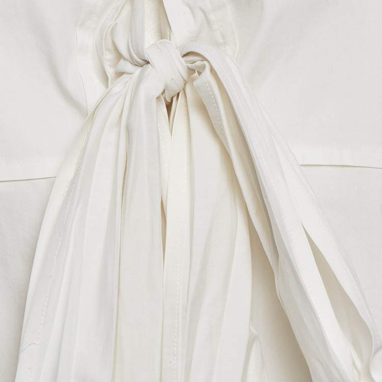 Pre Owned Yves Saint Laurent Paris Off-White Cotton Stretch Tie-Up Blouse L