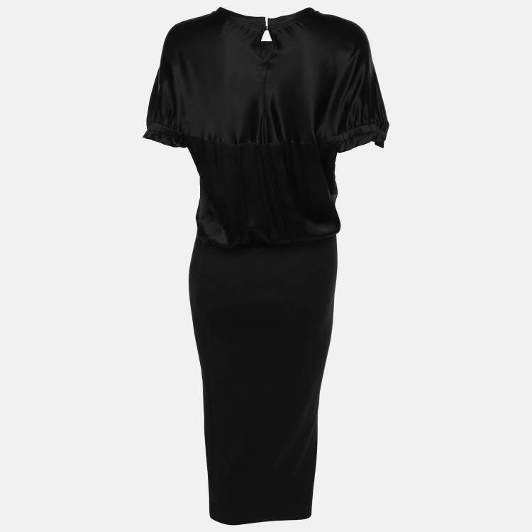Pre Owned Yves Saint Laurent Black Silk/Cotton Midi dress M
