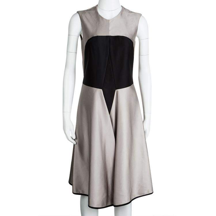 Pre Owned Yves Saint Laurent Colorblock Silk Flared Bottom Sleeveless Dress M