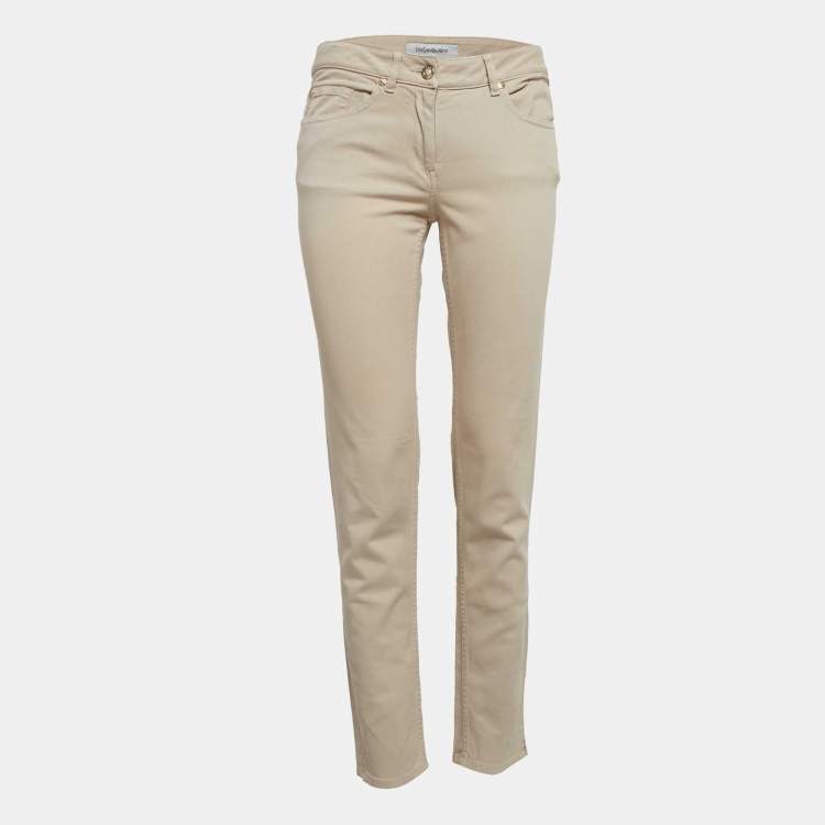 Pre Owned Yves Saint Laurent Vintage Beige Gabardine Cotton Trousers M