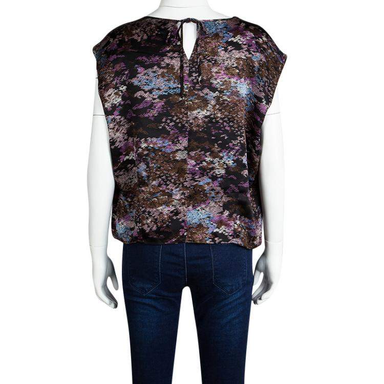 Pre Owned Yves Saint Laurent Multicolor Printed Silk Sleeveless Top M