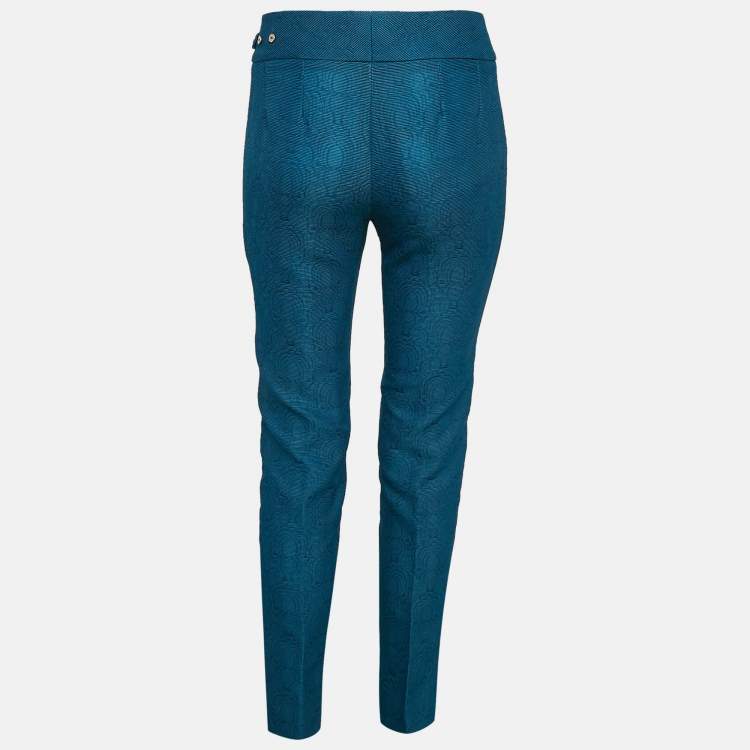 Pre Owned Yves Saint Laurent Vintage Blue Nylon Jacquard Trousers S