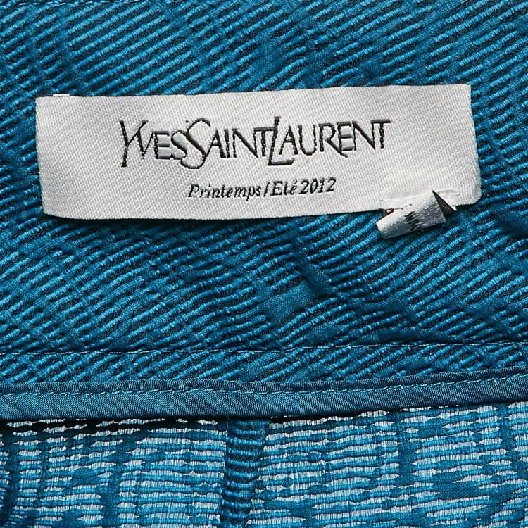 Pre Owned Yves Saint Laurent Vintage Blue Nylon Jacquard Trousers S