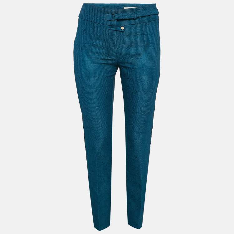 Pre Owned Yves Saint Laurent Vintage Blue Nylon Jacquard Trousers S