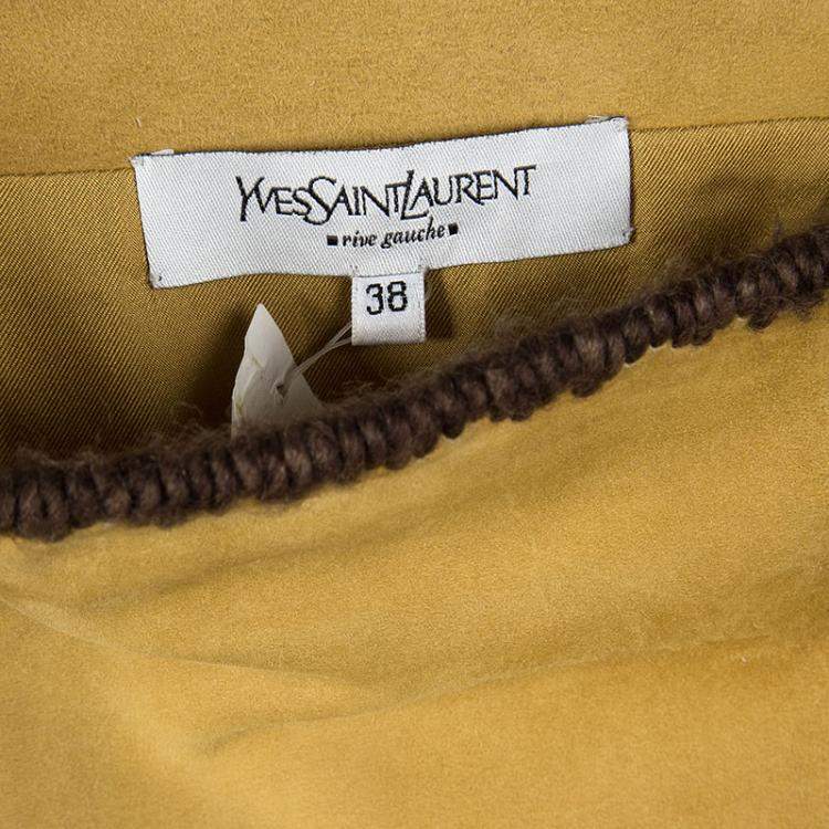 Pre Owned Yves Saint Laurent Paris Mustard Suede Contrast Trim Skirt S