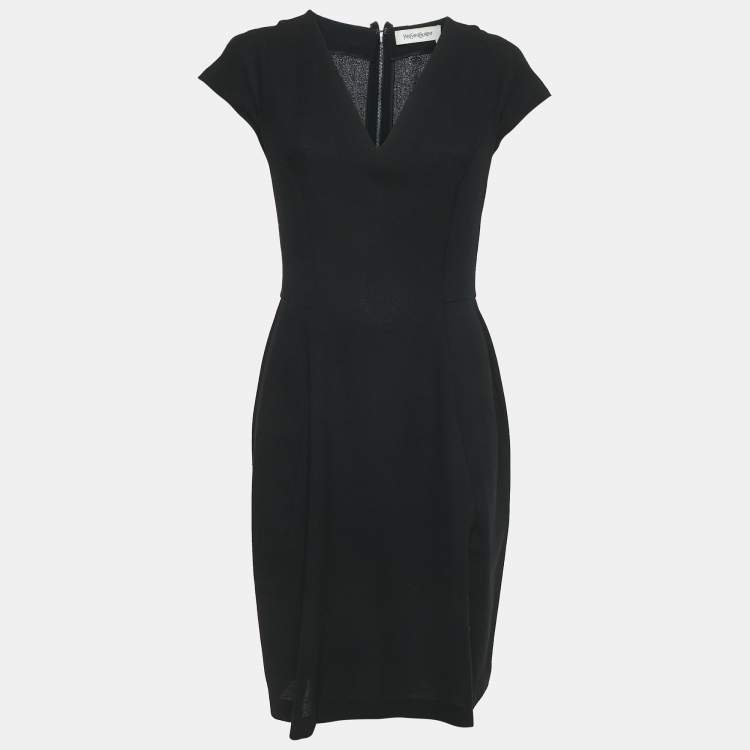Pre Owned Yves Saint Laurent Vintage Black Wool V-Neck Short Dress M