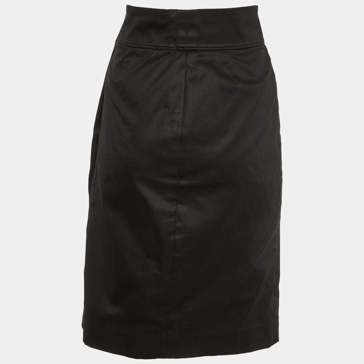 Pre Owned Yves Saint Laurent Vintage Black Cotton Button Front Skirt M