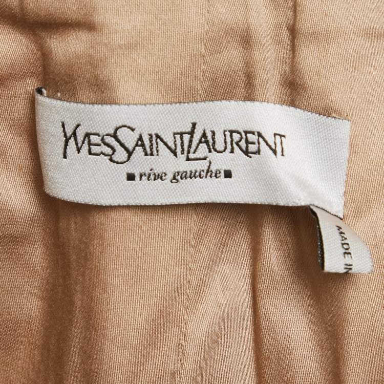 Pre Owned Yves Saint Laurent Vintage Beige Cotton Gabardine Knee-Length Skirt L