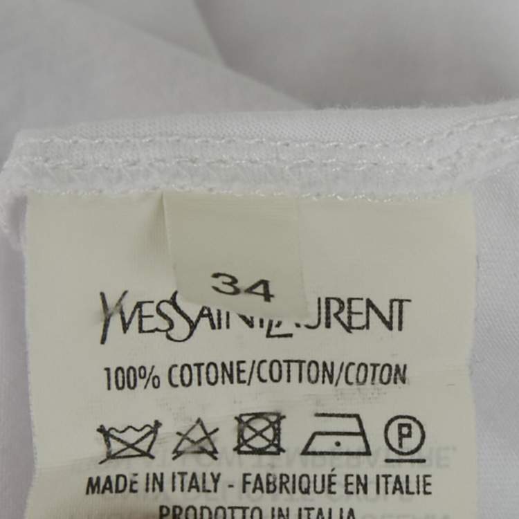 Pre Owned Yves Saint Laurent Vintage White Cotton Floral Applique Detail Top S